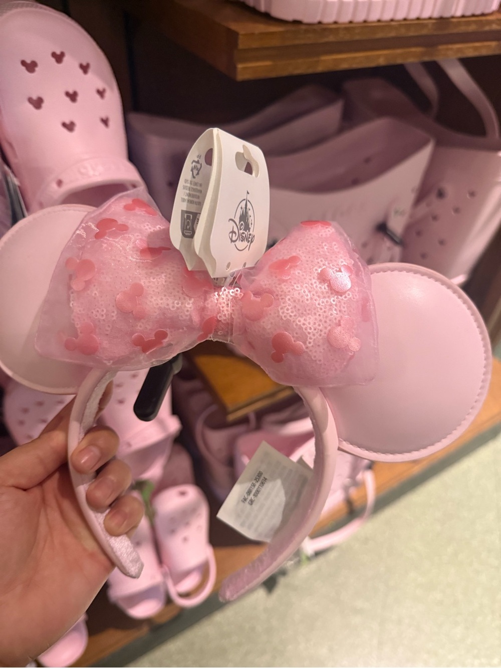 Disney Light Pink Minnie Mouse Ear Headband with Sequined Bow